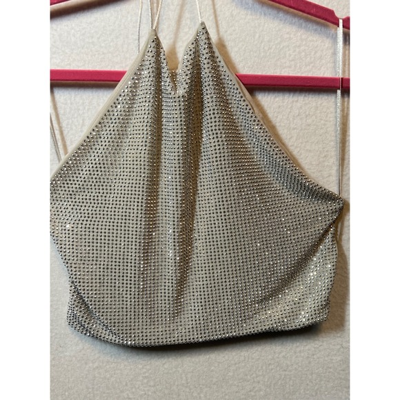 Zara Rhinestone Halter Top Sleeveless Party Crop Top Women's Medium - Picture 3 of 11